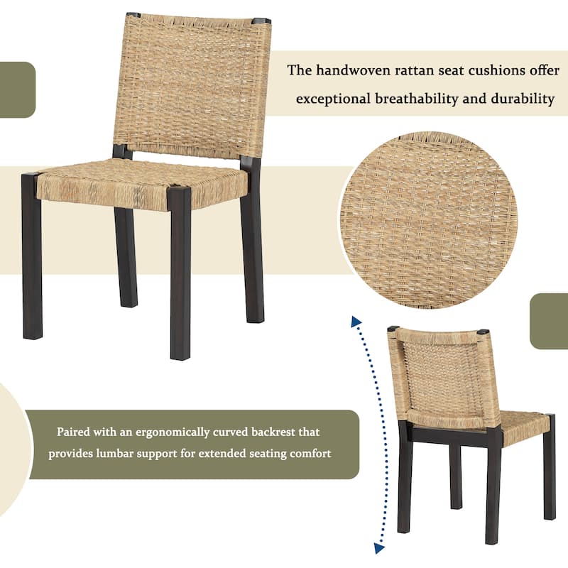 Modern Farmhouse Extendable Dining Table Set with Solid Wood Rattan Chairs, Expandable 59" to 73" for 4-8 Guests