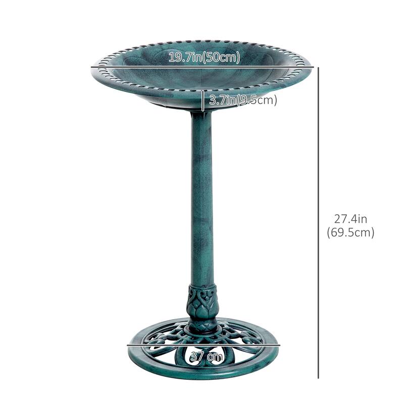 Outsunny 28" Tall Resin Free Standing Garden Pedestal Bird Bath Bowl - Green
