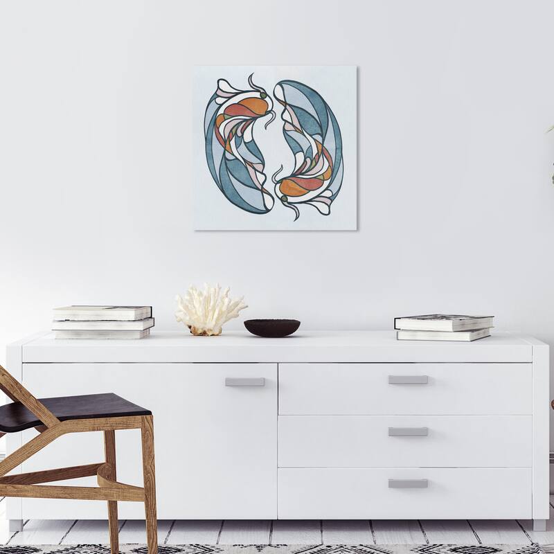 Wynwood Studio Canvas Animals Koy Circles Blue and Amber Nautical & Coastal Wall Art Canvas Print - 20 x 20