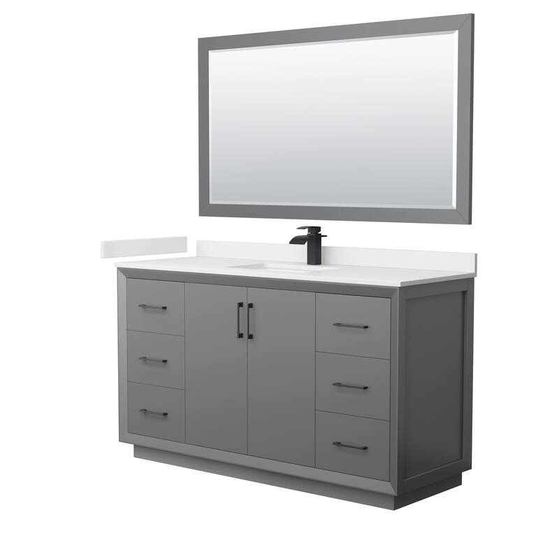 Wyndham Collection WCF414160S-QTZ-UNSM58 Strada 60" Free Standing - Dark Gray / White Quartz Top / Matte Black