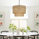 preview thumbnail 2 of 9, 4-Light Natural Rattan Traditional Drum Pendant Light Black Canopy - Black/earthy - 20 in. W