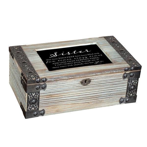 9.75" Ivory and Brown Sister Quotes Printed Rectangular Music Box - N/A