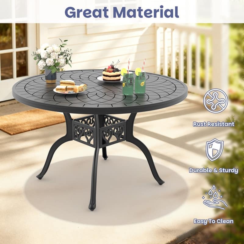 47.24 inch Black Round Cast Aluminum Patio Table with Retro Design