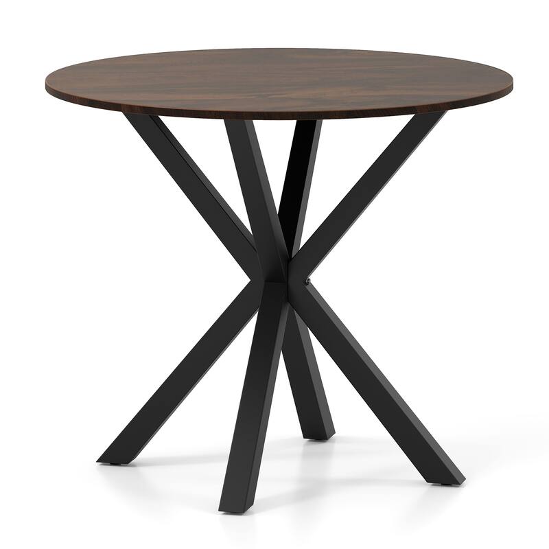Gymax 36'' Round Farmhouse Dining Table for 4 w/Stable Intersecting