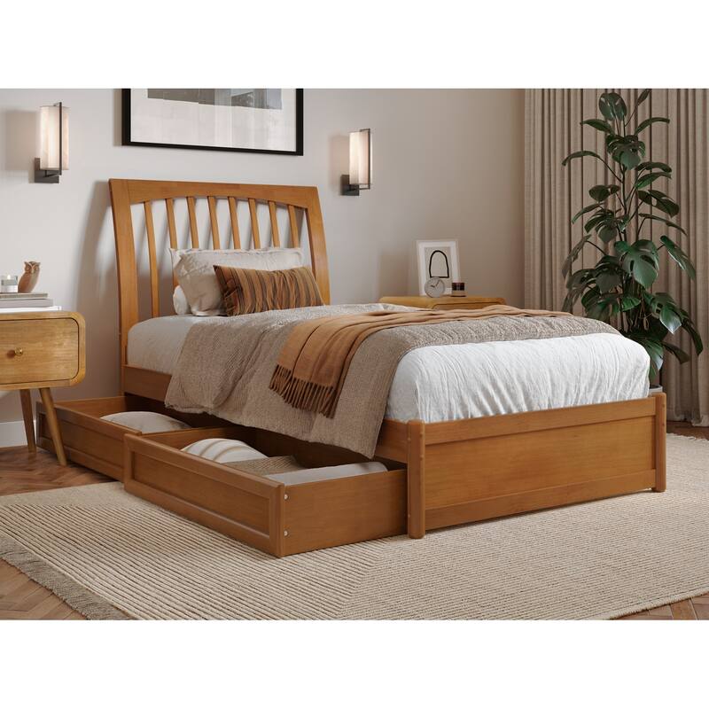 Roslyn Platform Bed with Panel Footboard and Storage Drawers - Light Toffee - Twin XL