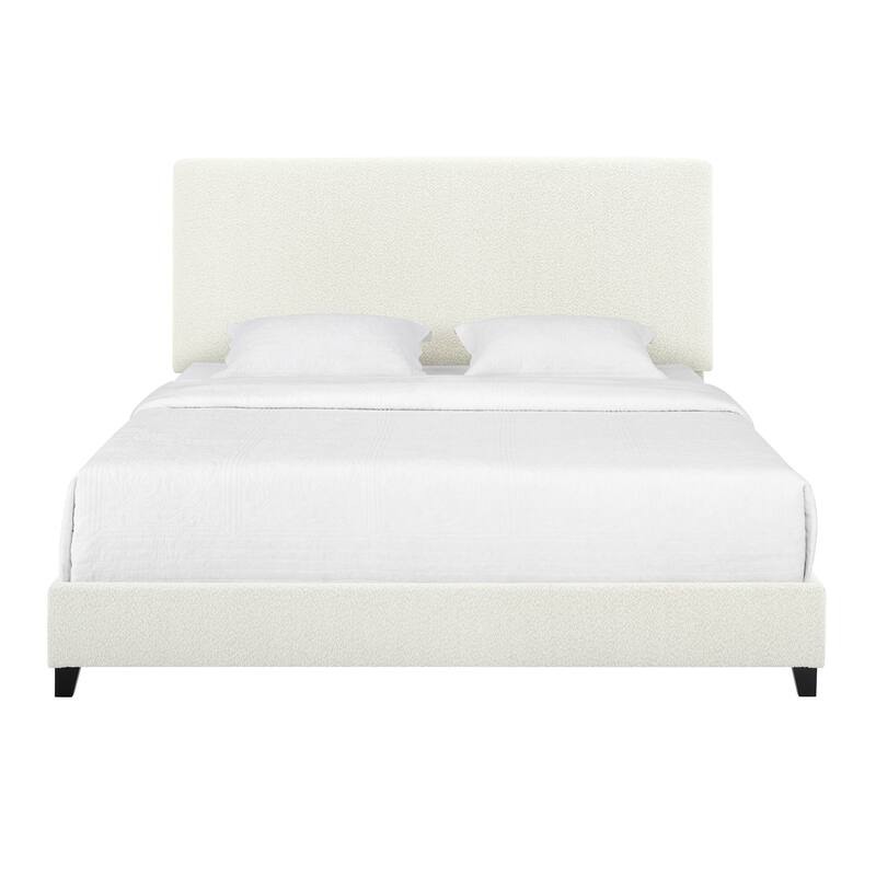 King Size Boucle Platform Bed with Upholstered Headboard and 750 lb Capacity (Box Spring Required)