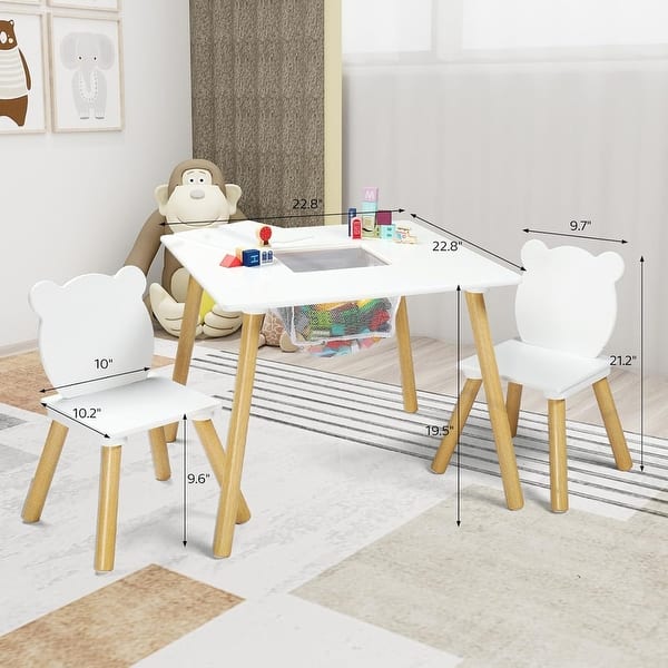 Kids Table and 2 Chairs Set with Storage & Removable Tabletop