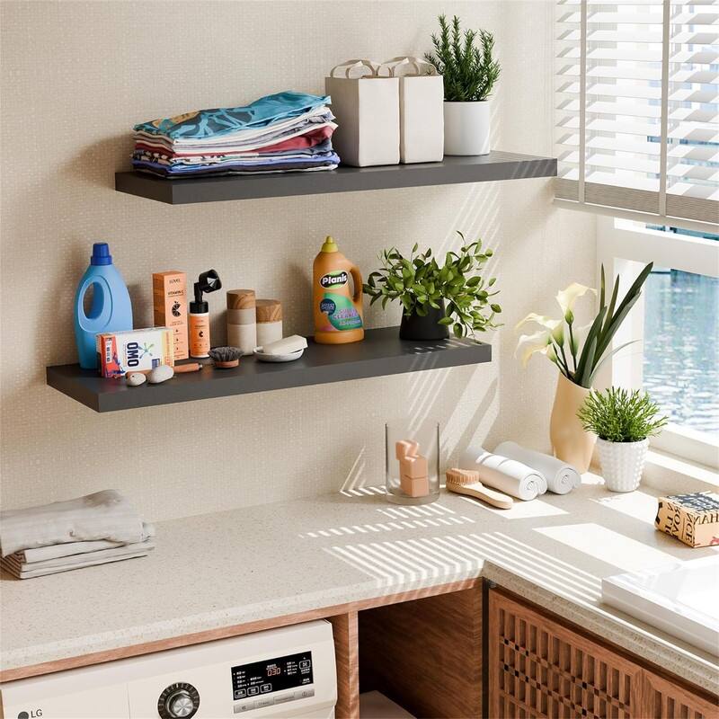 36" Long Floating Shelves - Black Set of 2