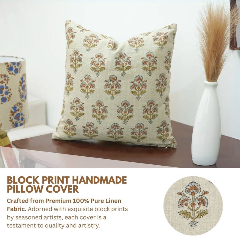 Fabdivine Polka Dots Grey Pure Linen Cushion Cover Soft, 12x20 Inches Handmade Block Print Bedroom or Farmhouse Décor, Shivri