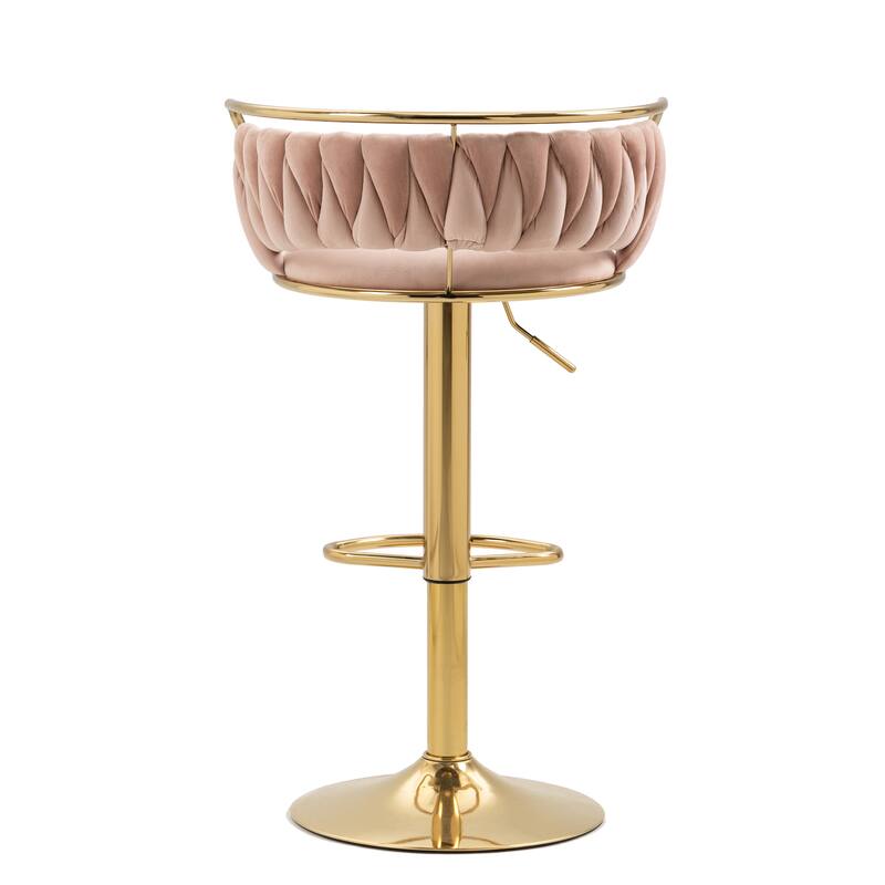 4 Set Velvet Adjustable Swivel Bar Stools With Backs