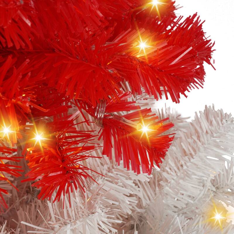 6ft Artificial Christmas Tree with 300 LED Lights and 900 Bendable Branches, Candy Cane Christmas Tree Holiday Decoration
