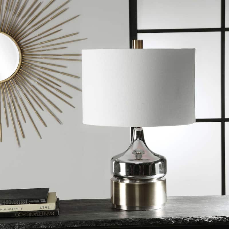 Glass Base Table Lamp with White Drum Shade - 23" - Chrome