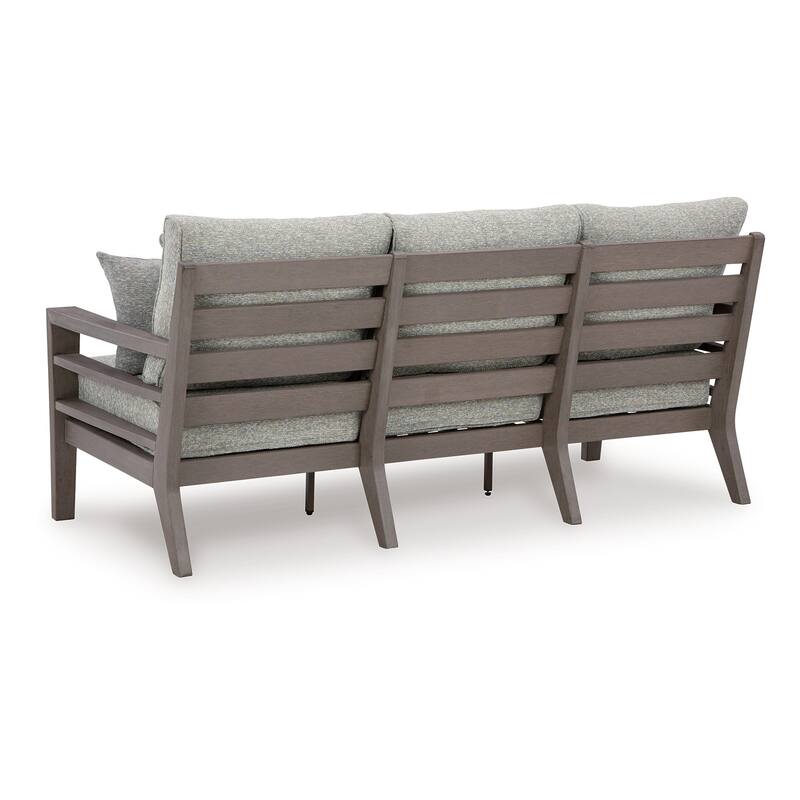 Karo Outdoor Sofa, 4 Accent Pillows, 79 Inch Brown Frame, Gray Nuvella