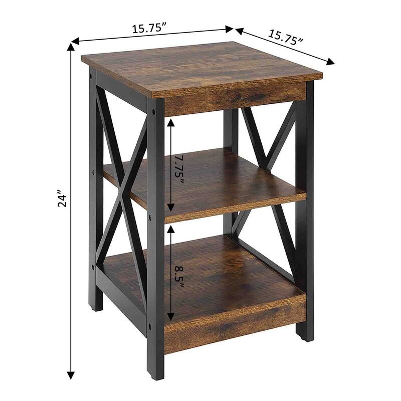 End Table with Sleek Three Tier Open Shelves, X Frame Design, Transitional Storage Accent Table for Any Room in the Home - 15.75