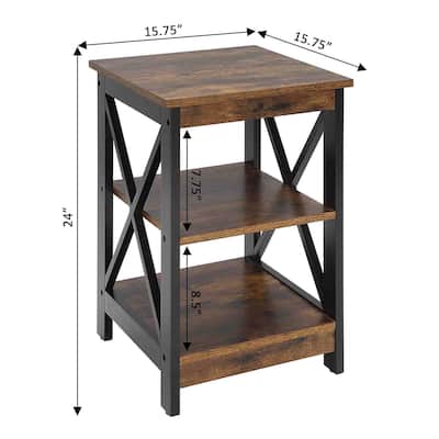 End Table with Sleek Three Tier Open Shelves, X Frame Design, Transitional Storage Accent Table for Any Room in the Home - 15.75
