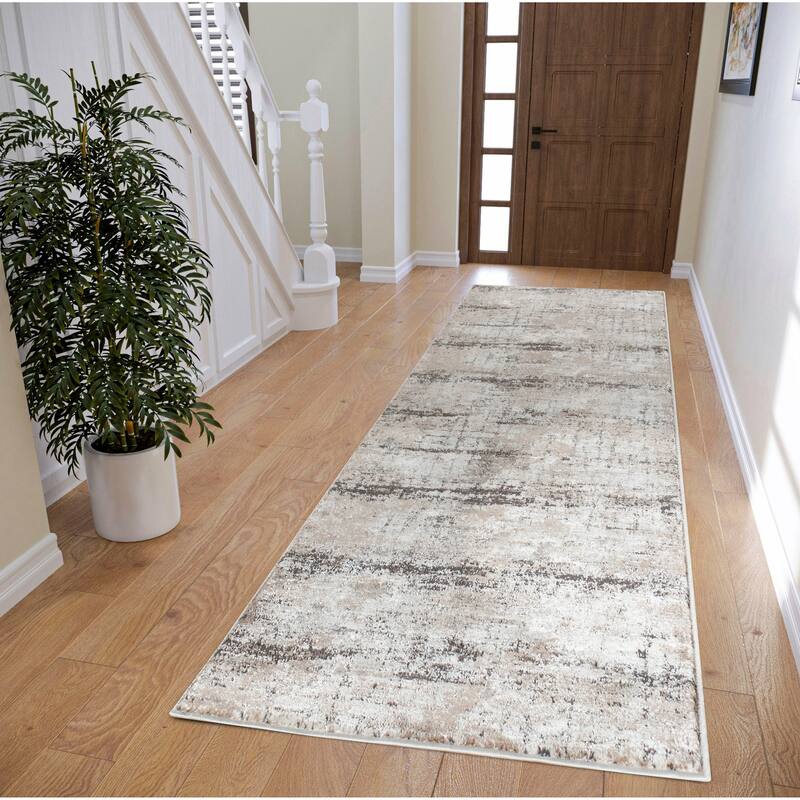 Omari Collection Cream/Brown Abstract Traditional Area Rug - 2'6" X 8' Runner