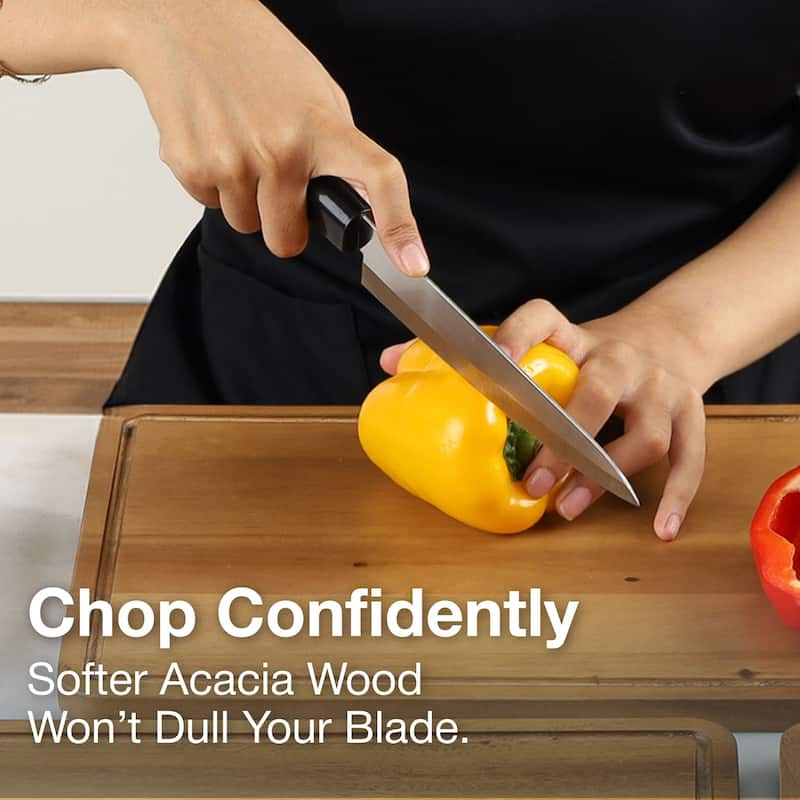 Sango Atelier Acacia Wood 3-Piece Cutting Board Set with Stand- Kitchen Chopping Boards for Meat, Vegetables & Charcuterie