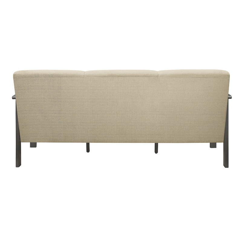 Wiston 72 Inch Sofa, Soft Beige Polyester, Dark Gray Solid Rubberwood