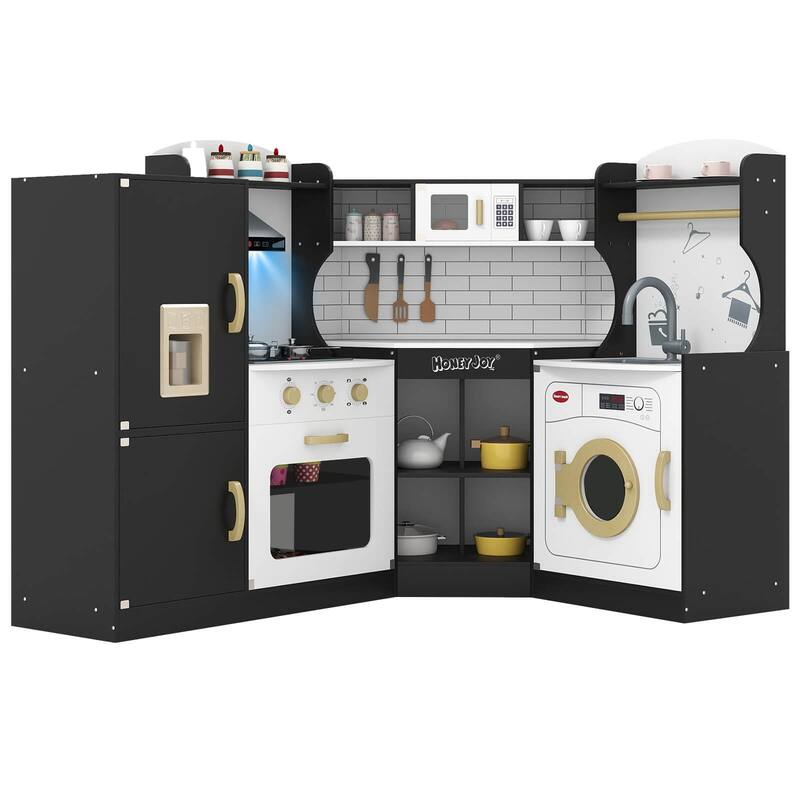 Costway Corner Play Kitchen Toddler Kitchen Playset with Range Hood, - See Details