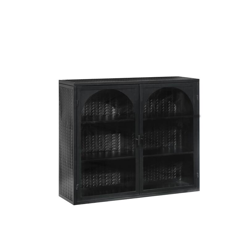 27.56"Glass 2-Doors Wall Cabinet with Featuring 3-tier Storage