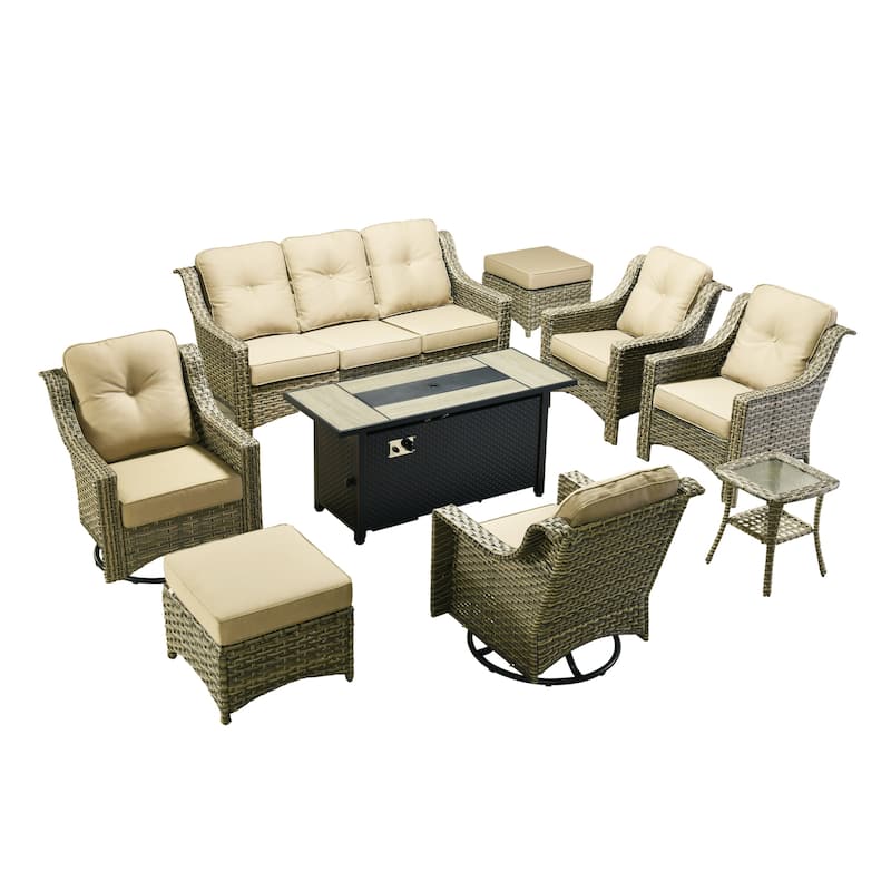 OVIOS 9 Pieces Outdoor Swivel Chairs Set with 54" Fire Table​