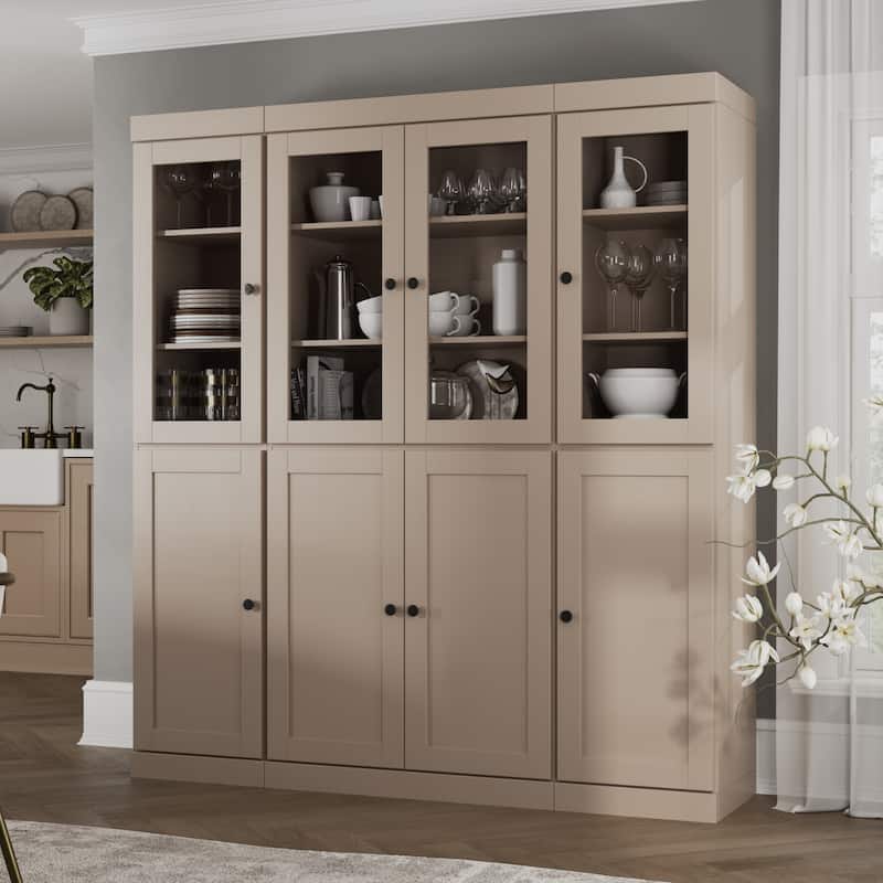 Palace Imports 100% Solid Wood 65" Pantry Cabinet with Clear Glass, Shaker Doors, 2-Drawers and Adjustable Shelves