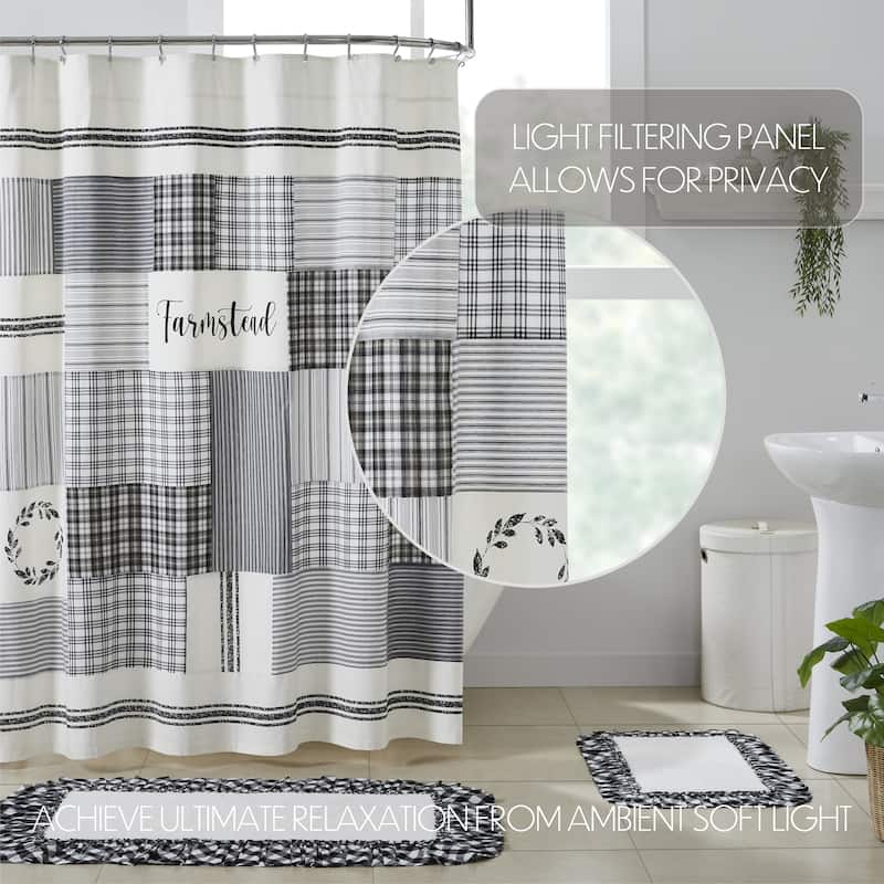 Sawyer Mill Black Stenciled Patchwork Shower Curtain 72x72 - 72 - Black