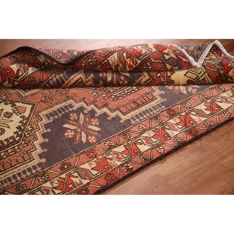 Geometric Ardebil Persian Vintage Runner Rug Hand-Knotted Wool Carpet - 3'10"x 8'6"