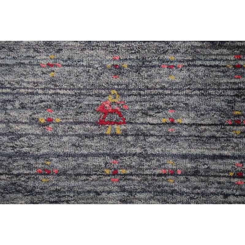 Gray Gabbeh Indian Area Rug Hand-Knotted Wool Carpet - 8'1"x 9'7"
