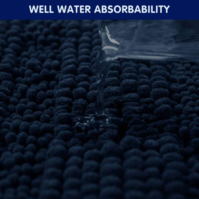 Subrtex Non-slip Bathroom Rug Chenille Soft Striped Plush Bath Mat
