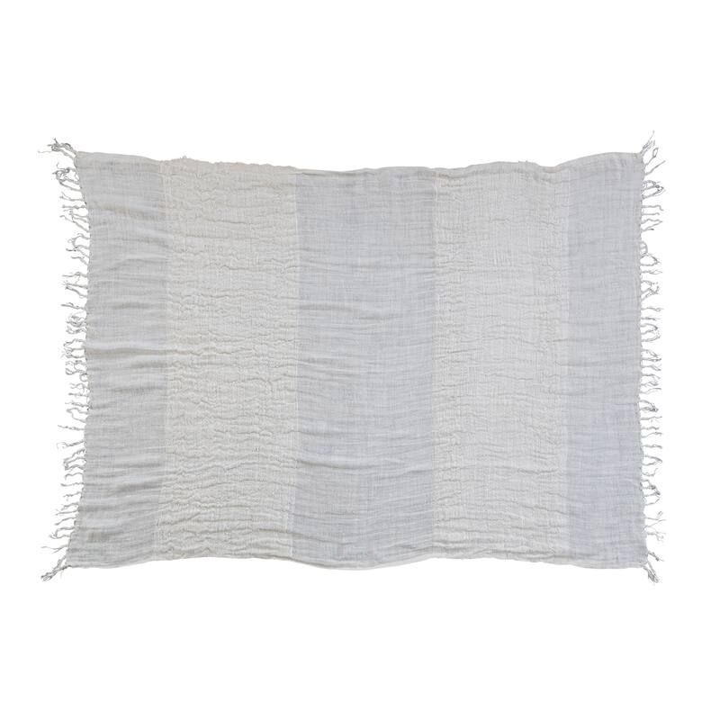Woven Linen Throw Blanket with Stripes and Fringe - Cream - 60.0"L x 50.0"W x 0.3"H - Cream