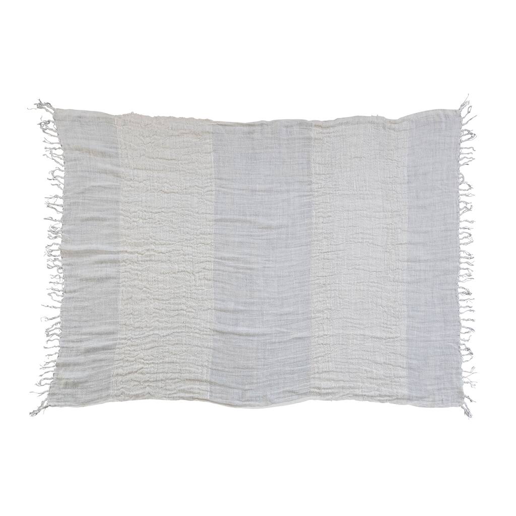 Woven Linen Throw Blanket with Stripes and Fringe - Cream - 60.0"L x 50.0"W x 0.3"H