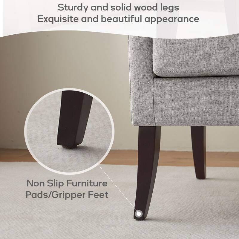 Set of 2 Modern Upholstered Accent Chairs with High Back and Wooden Legs – Grey/Beige/Brown