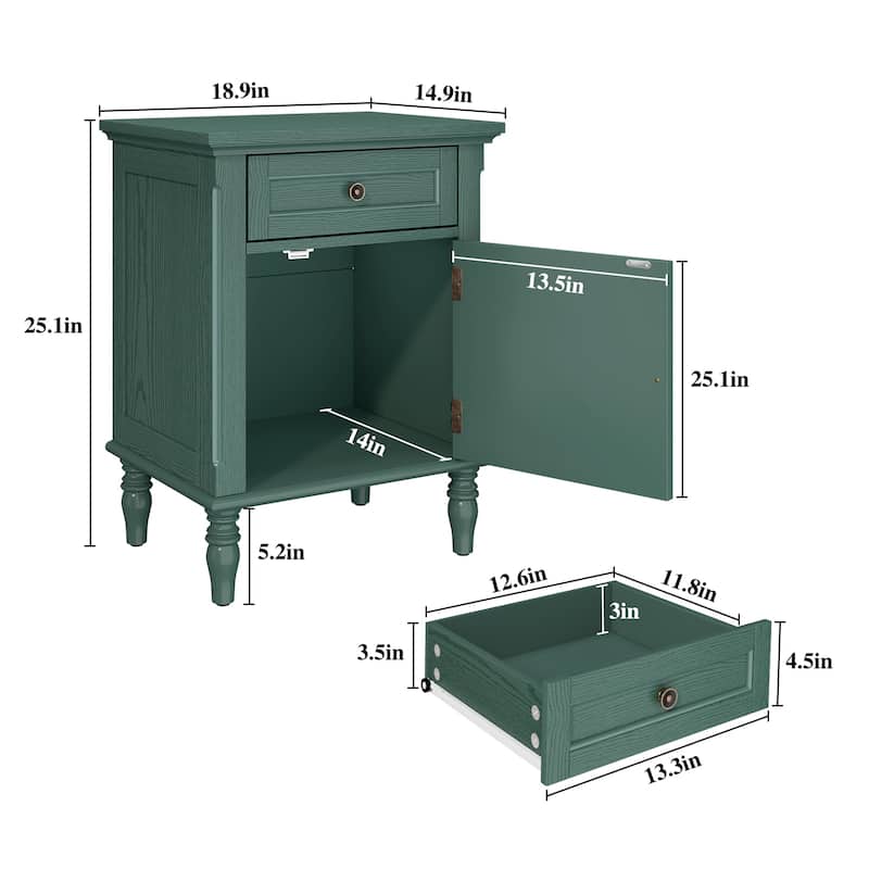 1-Drawer Bedside Table with Storage Function (Set of 2)