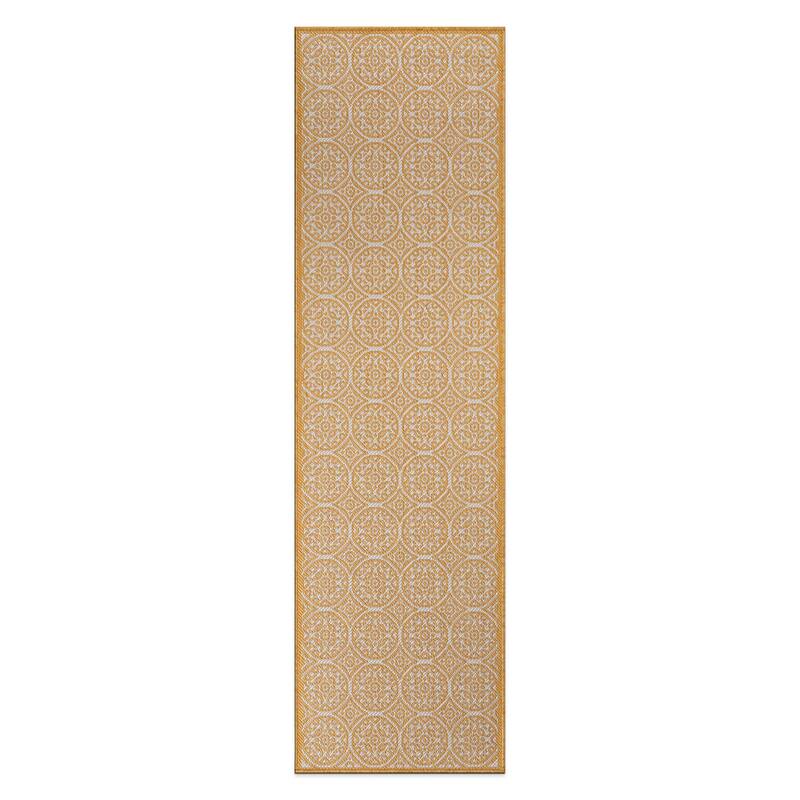World Rug Gallery Transitional Floral Circles Textured Flat Weave Indoor/Outdoor Area Rug