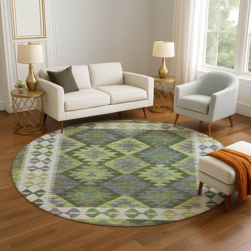 Premium Washable Super Soft Traditional Global Mayfield Rug - Olive - 8' x 8'