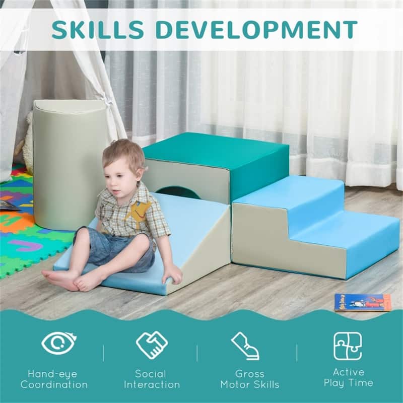 2-Piece Modular Soft Play Set for Toddlers Ages 1 to 3 Years Indoor Climbing Crawling and Sliding Toy