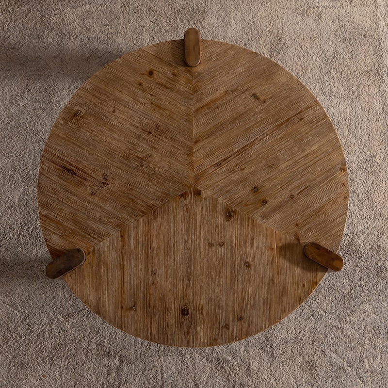 Wood Round Coffee Table for Living Room, Rustic Natural Coffee Table for Apartment, Easy Assembly