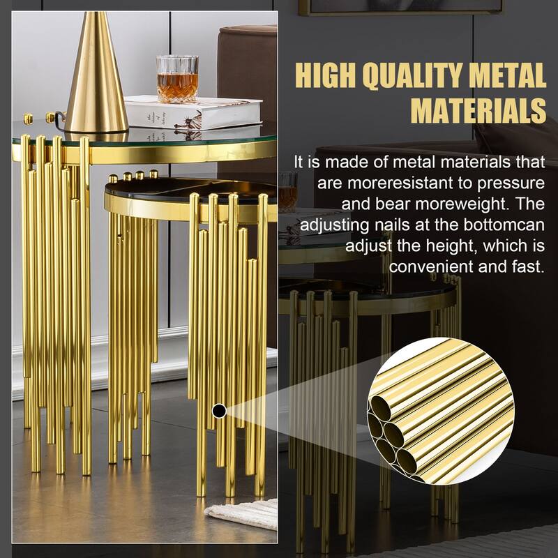 2 in 1 Nesting Round End Table in Black Gold