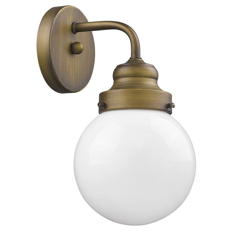 One Light Gold Wall Sconce with Round Glass Shade Hardwired and Dimmable Fixture for Bathroom or Hallway - 11" H x 6" W x 7" D