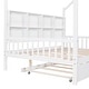preview thumbnail 11 of 15, Full Size Kids Bed with Trundle and Back Shelf, Wooden House Frame with Roof and Play Area Design