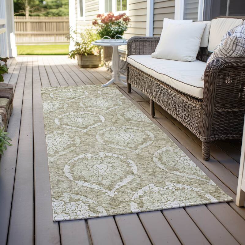 Machine Washable Indoor/ Outdoor Chantille Traditional Damask Rug - Tan - 2'3" x 7'6"