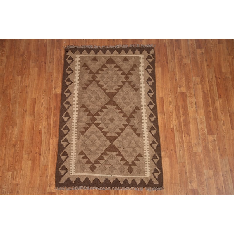 Reversible Kilim Rug Hand-woven Wool Foyer Carpet - 3'3" x 5'0"