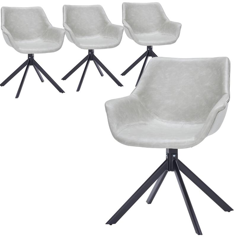 Markley Leather Swivel Dining Armchair with Black Iron Base - Accent Dining Chair for Kitchen and Dining Room Set of 4 - Light Grey