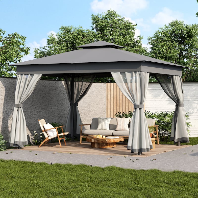 Patio Gazebo Tent with Double Roofs and Mosquito Netting for Backyard