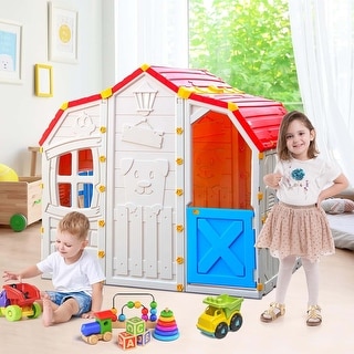 Outdoor Playhouse Cottage Toddler Play House w/Working Door