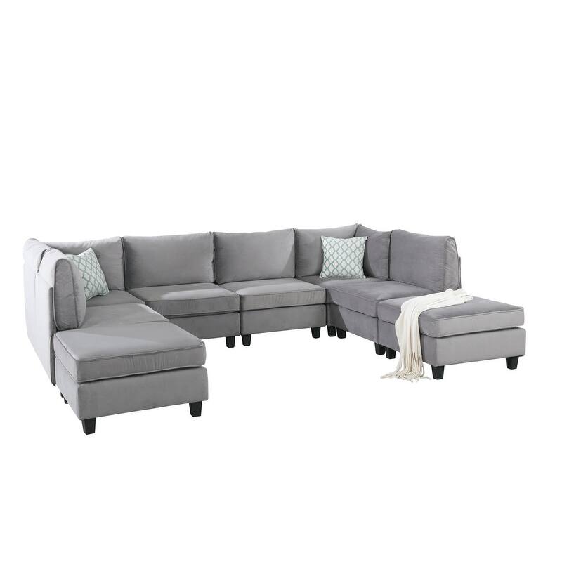 120" Gray Velvet 8Pc Modular Sofa, Flexible & Modern