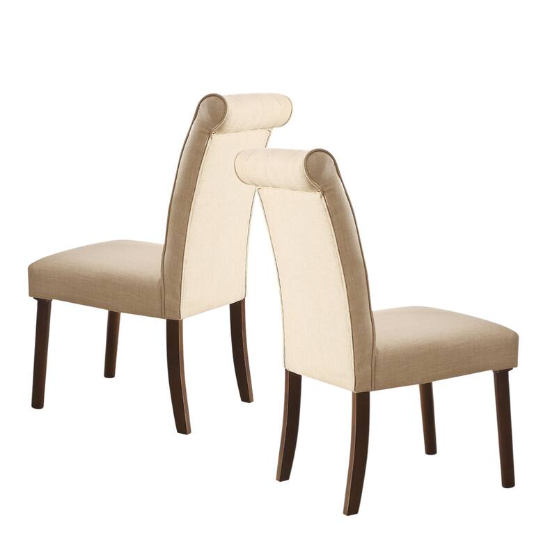 HomeRoots Set of Two Tufted Beige and Brown Upholstered Linen And Solid Wood Dining Side Chairs