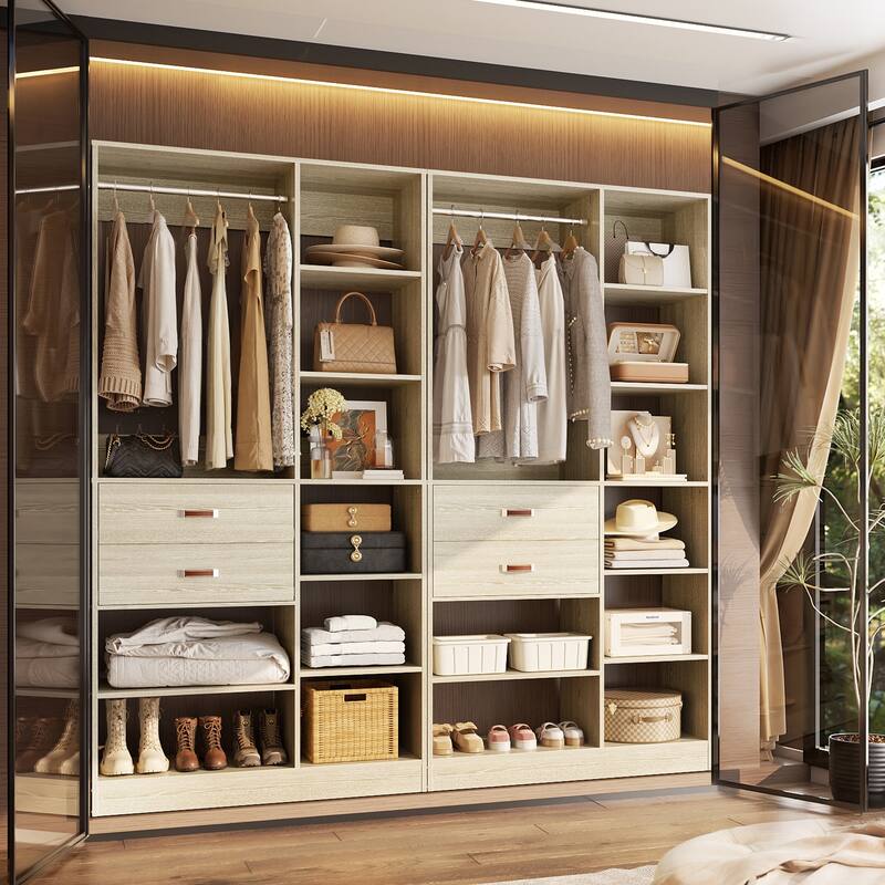 40'' Large Closet System with 10 Shelves and 2 Drawers, Freestanding Closet Organizer with Hanging Rods