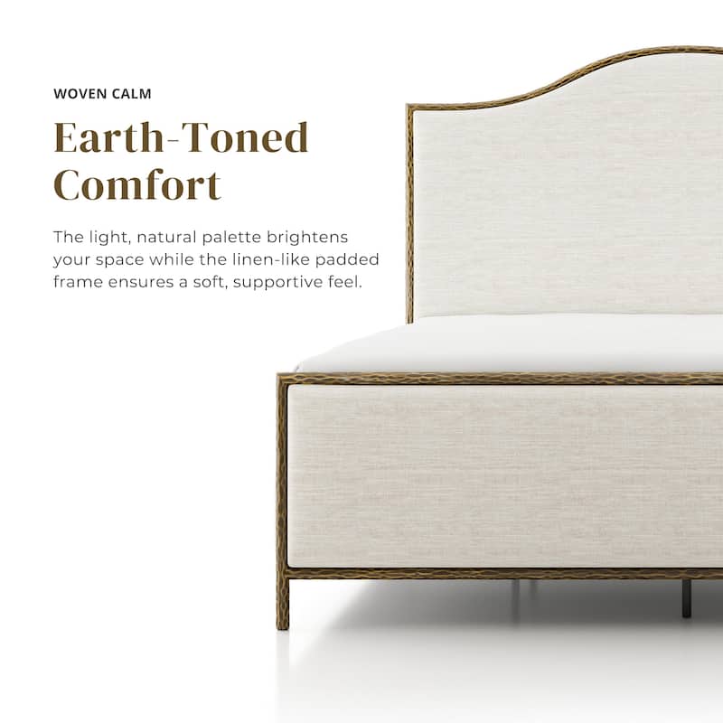 247 Shop At Home Lalia Modern 4-Piece Upholstered Hammered Metal Camelback Bedroom Set with 2 Nightstands